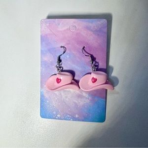 Pink cowgirl hat stainless steel earrings